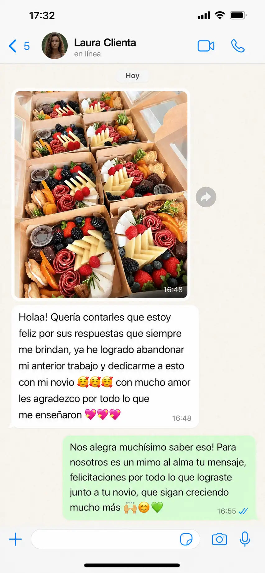 Conversación sobre precio y reserva de picadas